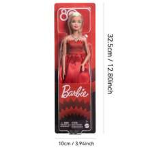 Barbie Mattel 80th Anniversary Ruby-Red Celebration Blonde Fashion Doll Wearing Red Dress With Silvery Shoes & Necklace, Collectible Toy