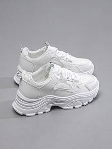 2025年春秋季新款女士厚底运动鞋，百搭休闲简约厚底运动鞋 - 白色 - 查看 2