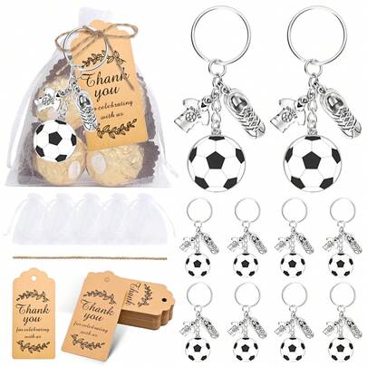 36pcs/12sets Football Player Keychain Set, With Shoe Charms And Mini Ball Charm, Lovely Gift With Thank You Card And Organza Bag, Suitable For Holiday Party, Birthday, Graduation, Halloween, Christmas