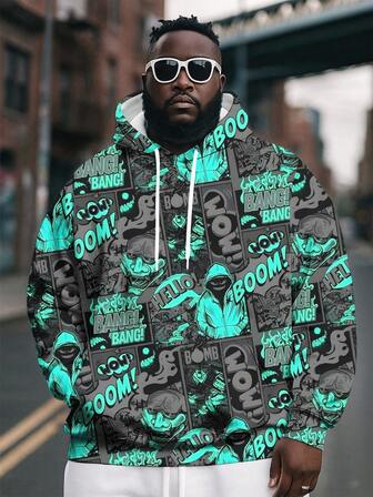 3D Digital Print Plus Size Pullover Hoodie For Men, All-Over Print Style, Long Sleeve Sweatshirt For Autumn/Winter