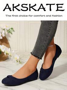 Women's Comfortable Slip-On Flats, Stylish Casual Shoes For Office Work, Outdoor Walking, Parties And Everyday Wear, Lightweight & Versatile  Plain / Plain Toe    Home - 藏青色 - 查看 13