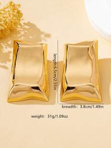 1 Pair Retro Elegant Geometric Shaped Earrings, Stainless Steel Material, Titanium Alloy Earring Hooks, Fashionable Large Dangle Earrings, Suitable For Daily Wear, Novel And Distinctive. - Golden Rectangle - View 7