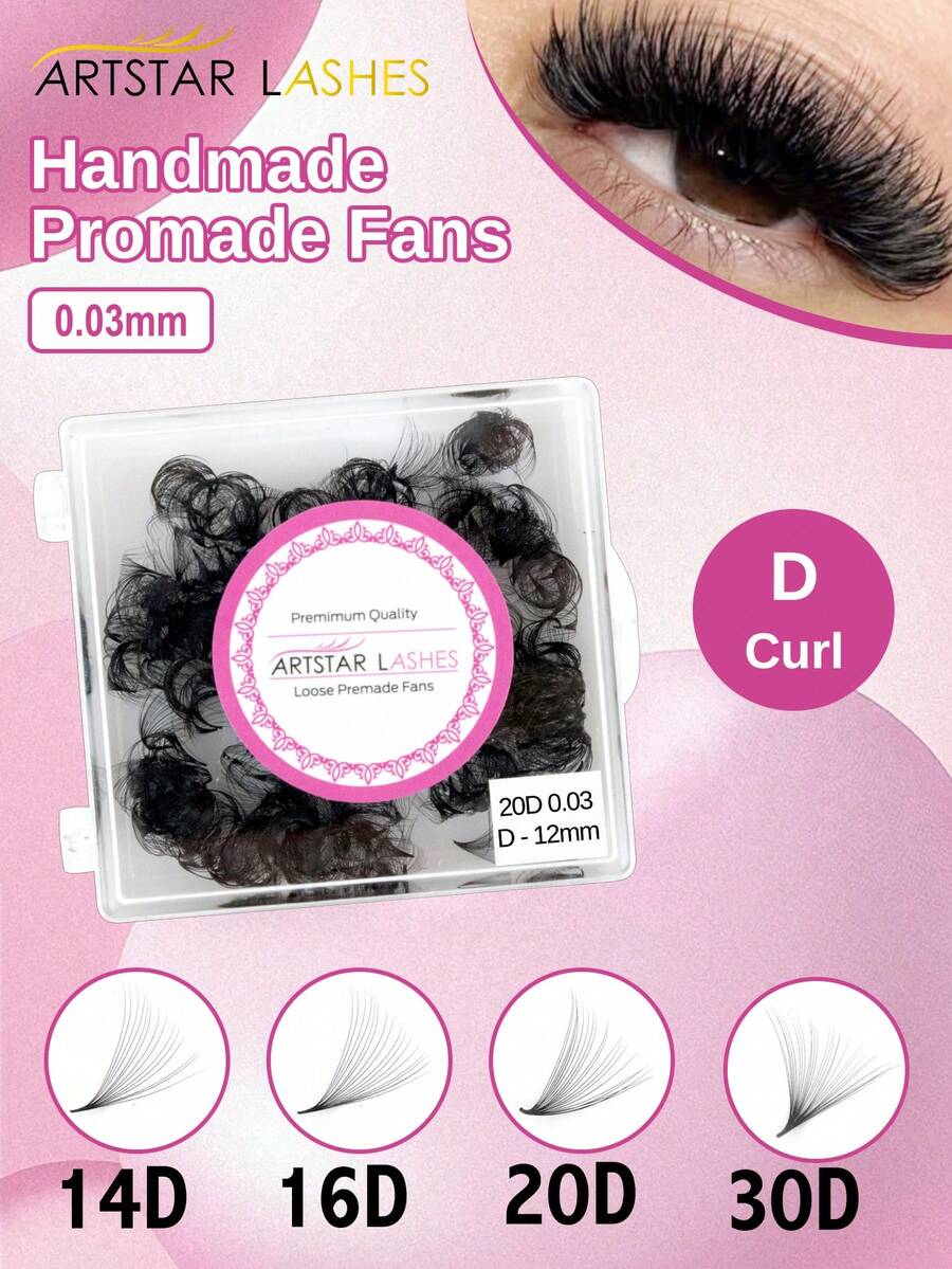 Độ cong: D 14D/16D/20D/30D/40D Mi giả Pramde màu đen 0.03mm, làm thủ công, dạng chùm rời, 500 chùm - D - Xem 1