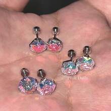 Silver Rose-Cut CZ Earrings - Women's  Sparkling Rainbow Hue Fine Jewelry, Dainty Shiny Accessories For Daily & Gifting