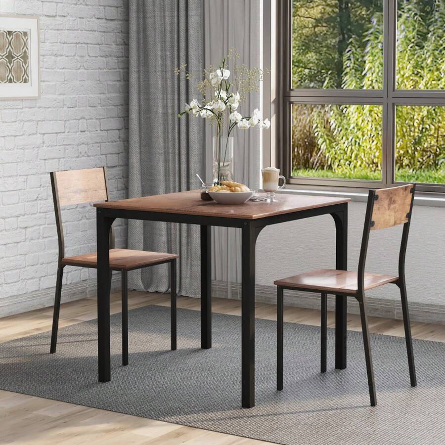 Dining Table Set, Dining Table With 2 Chairs, For Balcony, Dining Room, And Living Room, Vintage Brown
Description - 1 - View 1
