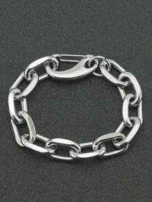 1pc Men's Punk Street Fashion Cuban Bracelet, Suitable For Men's Autumn Halloween Daily Commute Holiday Wear Jewelry - Silver - View 3