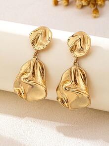 1 Đôi bông tai bất đối xứng họa tiết thời trang, phong cách tối giản, đa năng, thích hợp đeo hàng ngày - Vàng - Xem 3