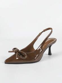 Damen elegante Schleifensandalen für den Berufsalltag, Alltagstragen, Dunkelbraun + Schleifendekor Muster Spitzschuh Knöchelriemen Mittlerer Absatz Sandalen, modischer & eleganter Stil für Berufstätige Frauen, Pendeln/Date, Dunkelbraune Schleifensandalen für Frauen - Braun - Übersicht 7