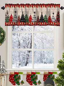 1 szt. - Wesołych Świąt - Zasłona bez twarzy dla lalki - Drzewo bałwana, złoty płatek śniegu, nadruk gwiazdy, poliestrowa dekoracja okienna do kuchni, salonu, sypialni, zimowej krainy czarów 2025-2026