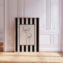 Minimal Black And White Line Art Flower Print, Striped Wall Art, Cottagecore Wall Art, Nature Line Drawing Print, Modern Botanical Canvas Poster, Home Decor Living Room, Wall Decor, No Frame - Multicolor - View 6