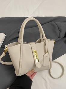 Bolso de cesta de moda para mujer, adecuado para salir, citas, ir al trabajo, puede contener cuaderno, cosméticos, billetera, teléfono, bolso de hombro con decoración de candado, estilo elegante para señoritas jóvenes