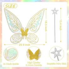 Quescu Fairy Wings For Adults,Butterfly Wings For Girls,Angel Wings,Fairy Costume For Women Halloween Dress Up Party Favor (Gold),18556351 - 金色 - 查看 2
