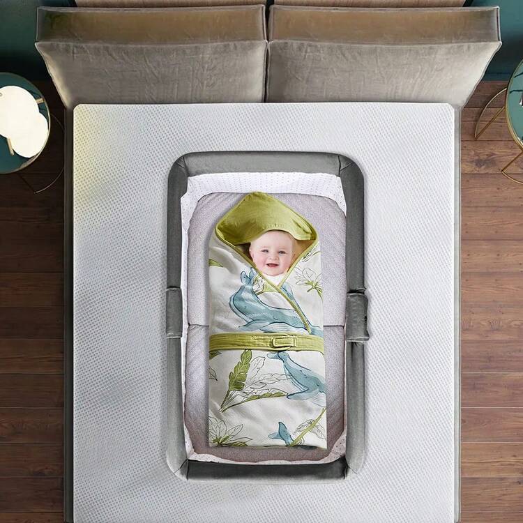 Travel Cot, Suitable For Baby Equipment At Home Or While Traveling, Portable, Foldable, Suitable For Newborns Up To 2 Years, Foldable Travel Cot, Side Bed, With Mosquito Net, 90*70*50cm - 灰色 - 查看 1