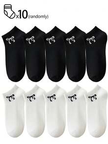 20/10/5/1 双女士短袜、隐形袜、白袜子、黑袜子、灰袜子、女袜、可爱袜子、女童袜子、黑色袜子、卡通细节、导轨透气孔设计、吸湿排汗、柔软顺滑，适合各种节日、运动、休闲、商务等日常穿着，一年四季均可穿着，颜色组合随机。 - 黑與白 - 查看 10