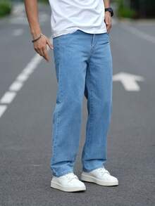 Men's Loose Jeans Straight Leg Wide Leg Long Denim Pants Casual Work Hip-Hop Jeans Pants - Rửa nhẹ - Xem 3