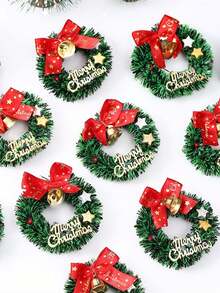 30 Pcs Mini Christmas Wreaths With Red Bows And Golden Bells - Plastic Festive Artificial Craft Tree Ornaments(1/10/20/30pcs) - Multicolor - View 1