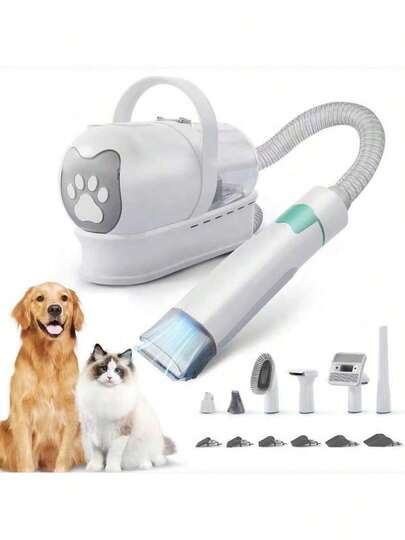 7-i-1-dammsugare för husdjur, hundtrimningsklippare, husdjurshårborttagare med kraftfull stor sugkraft och ljudlösa husdjurshårskit