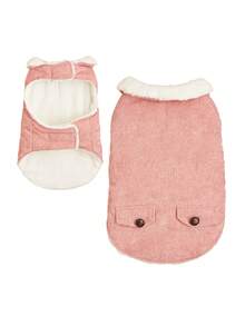 1pc Button Decor Pocket Corduroy Padded Warm Pet Jacket With Adjustable Waist & Chest Hook-And-Loop Design, Suitable For Various Body Types Cats/Dogs Autumn Winter Coat - Pink - View 13