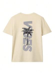 Summer TopsWomen's Minimalist Coconut Tree Slogan Print Casual Round Neck Short Sleeve T-Shirt, Simple & Versatile, Suitable For Daily & Holiday Wear. Graphic Tee, Women, White, Black, PinkLoose And Comfortablesummer Outfits For Women - 杏色 - 查看 3