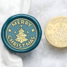 CYFUN DESIGN 1PC Merry Christmas Wax Seal Stamp Head Sealing Wax Stamp Head 25mm Vintage Replacement For Envelopes Christmas Cards Wedding Invitations For Christmas Gift Packing - Gold - View 4