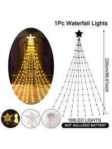 1pc Christmas Waterfall Fairy String Lights With Topper Star For Christmas Tree Decorations - Multicolor - View 10