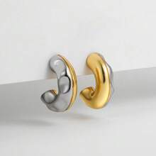 1 Đôi bông tai hình chữ C dày, phóng đại, mạ vàng và bạc, thiết kế 3D, trang sức giao thoa giữa châu Âu và Mỹ. - Hoa tai - Xem 7