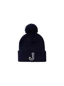 1pc Kids 26 Alphabet Print Knitted Hat, Warm Winter Daily Wear For Baby Girls - Navy Blue - View 9