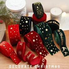 9pcs Christmas Knot Decoration Webbing, Flannel Bronzing Bow, Printed Satin Ribbon, Christmas Tree Decoration Scene Arrangement Decoration Streamer, Dress Up Home, Bedroom, Staircase, Gift Strap, Many Ways