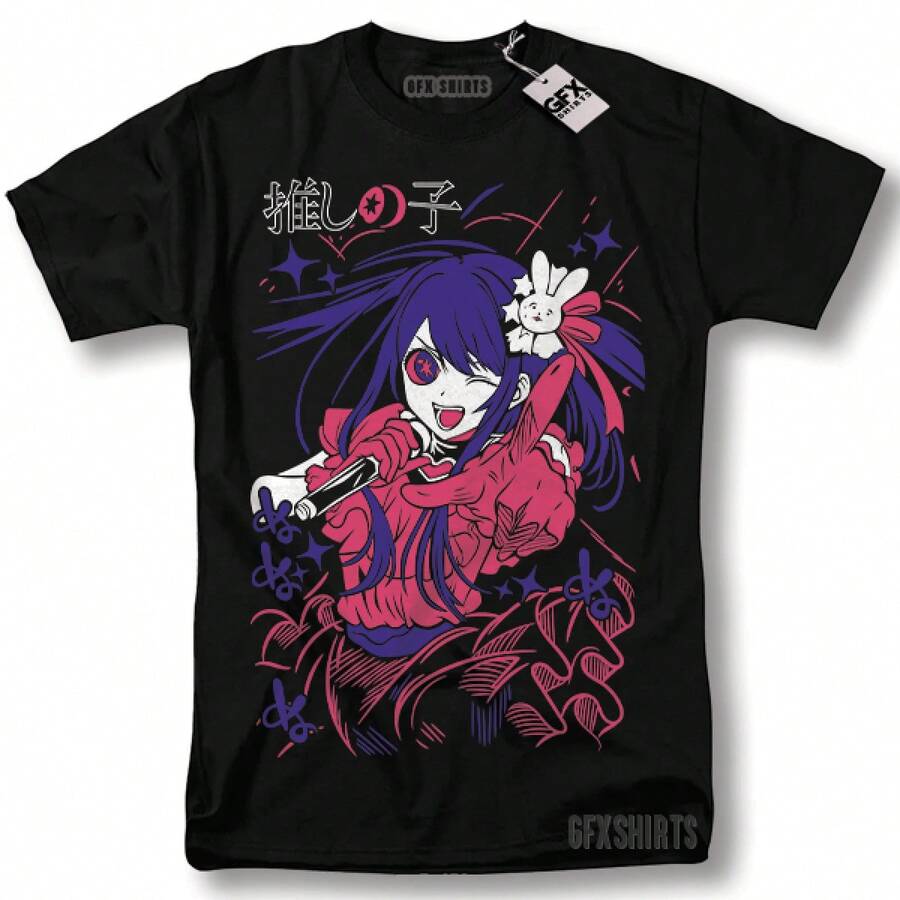 Oshi No Ko Ai Hoshino Shirt Girl Call Of The Night Anime Manga Graphic T-Shirt - 黑色 - 查看 1