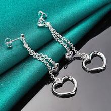 925 Sterling Silver Plated Hollow Solid Heart Earrings Eardrop For Women Charm Wedding Fashion Engagement Jewelry