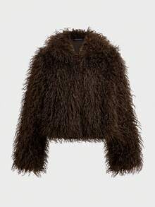 魅力舒适仿皮草优雅派对外套，秋冬女士皮草大衣 - 棕色 - 查看 3