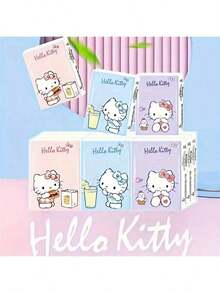 Sanrio 9pcs Sanrio HelloKitty 9-Pack Co Branded Handkerchief Paper, KT Cat Printed Chiffon Paper, Portable Face Towel Paper, Perfect For Work, Spring/Summer Travel Vacation Sanrio For Hello Kitty Tissue - Cute Cartoon Printed Thick Tissue, Suitable For Students, Work, Travel, Spring/Summer Use, Accessories For Hello Kitty