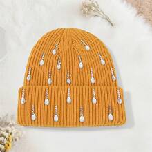Knit Rhinestone Embellished Hat For Women, Winter Warm Beanies Cap For Outdoor Shopping, Dating, Ski - Màu vàng - Xem 3