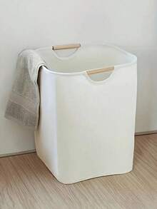 1pc Foldable Laundry Basket With Wooden Handle, Collapsible Dirty Clothes Storage Basket For Bathroom, Bedroom, Washing Machine, Suitable For Clothes, Towels, Jeans, T-Shirts, Underwear