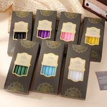 12 Stücke europäischer Stil Kerzenständer, elektroplattierte lange Kerzenhalter, Haushaltsbeleuchtung Kerzen, Hochzeitsbankett, westliche Restaurants, bunte rauchfreie Kerzen