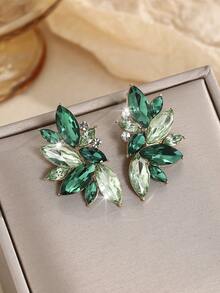 1 Pair Bohemian Alloy Rhinestone Inlaid Fashion Versatile High-End Luxury Exaggerated Earrings For Women - Mixed Green - View 5