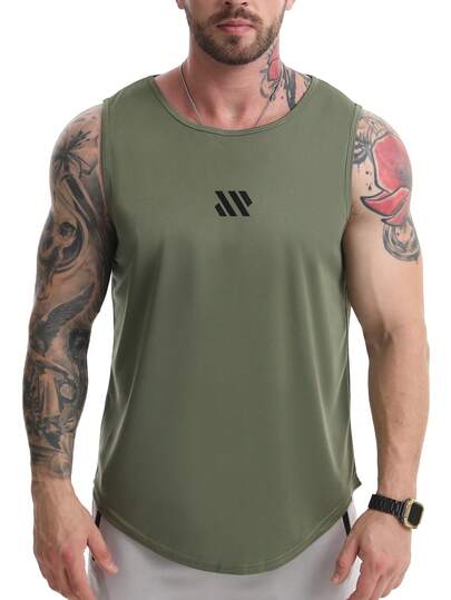 Herren Tank Top mit breiten Schultern und geschwungenem Saum, natürlicher Fall und verstärkte Schichtung, geeignet für Gym Gewichtheben und Outdoor-Wandern