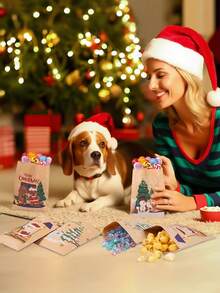 48 pezzi/24 pezzi/12 pezzi Sacchetti di carta kraft natalizi con stampe di alberi di Natale, Babbo Natale ed elefanti, per dolciumi, spuntino e regali di Natale, 6 stili