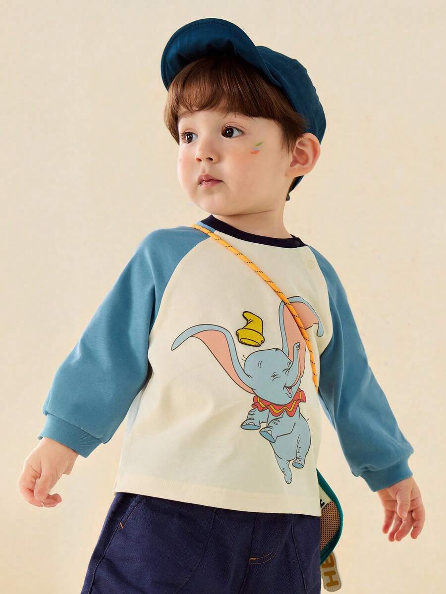 mini bala Kids Dumbo Cartoon Long Sleeve Tee Soft Comfortable Cute Everyday Top - Lake Blue - View 1