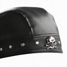 WoMen's Punk Style Skull Cap - Black Studded Faux Leather Bandana Head Wrap With Metal Trim, Adjustable Biker Doo Rag For Motorcycle & Hip Hop Fashion - 1 cái - Xem 3