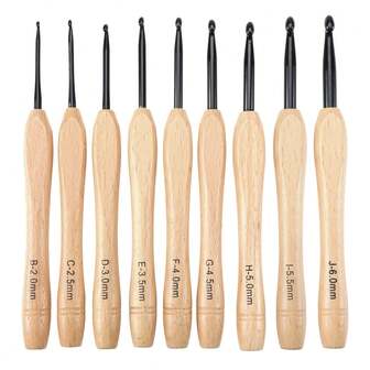 9pcs Crochet & Knitting Tool Set, Includes Ergonomic Flat Handle Wooden Crochet Hooks & Knitting Needles, Suitable For Lightweight Crochet And Knitting, Needle Sizes 2.0mm To 6.0mm