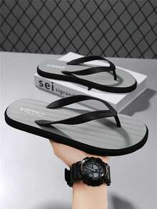 Men's Comfortable, Lightweight, Personalized Slippers, Beach Flip Flops, Non-Slip Sandals, Summer - Grey - View 6