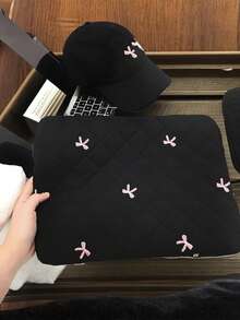 1 Stück koreanischer Ins-Stil Tablet-Aufbewahrungstasche mit niedlichem Diamant-Karomuster, bestickter Schleife, schwarze Notizbuch-Aufbewahrungstasche mit großer Kapazität, leicht zu tragen für den Herbst-Uni-Bedarf, Laptoptasche für Frauen, MacBook-Hülle, Laptophülle, Rückkehr zur Schule, Laptoptasche, Laptophülle für Reisen, wasserdicht, tragbar für Herren Laptoptaschen