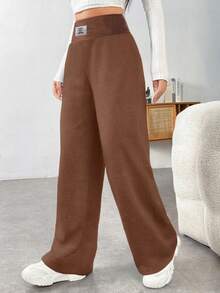 Girl's All-Match Gray Casual Sweatpants, Loose Fit Straight Leg Trousers - Brown - View 8