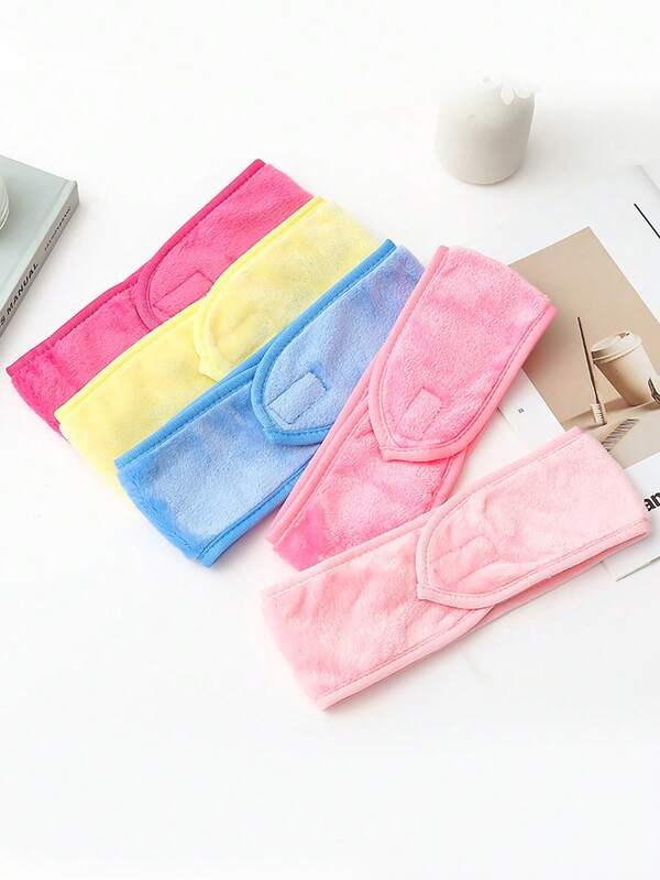 1pc Women's Coral Fleece Hair Band With Magic Tape, Hair Scarf Headband, Waterproof Absorbent Wristband, Hair Accessory Headwrap For Yoga, Sports, Washing Face, Cleansing, Makeup Removal And Hair Styling