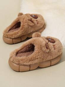 1 par de pantuflas de invierno cálidas para niños, pantuflas de felpa antideslizantes para interiores para niños y niñas, zapatos de casa lindos para niños pequeños - Marrón - Ver 5