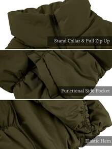 Women's Cropped Padded Vest Lightweight Zip Up Sleeveless Coat Winter Fashion Outerwear - xanh quân đội - Xem 6