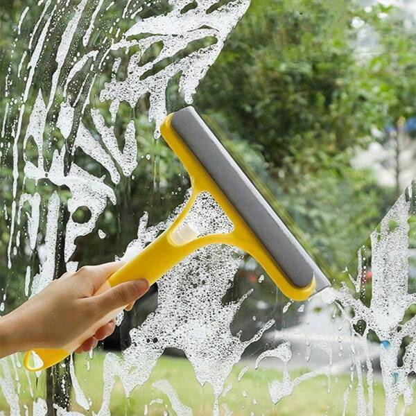 Brosse de nettoyage en verre pour usage domestique, à double usage pour les salles de bain et les miroirs. Caractéristiques : brosse intégrée à double face avec réservoir d'eau.