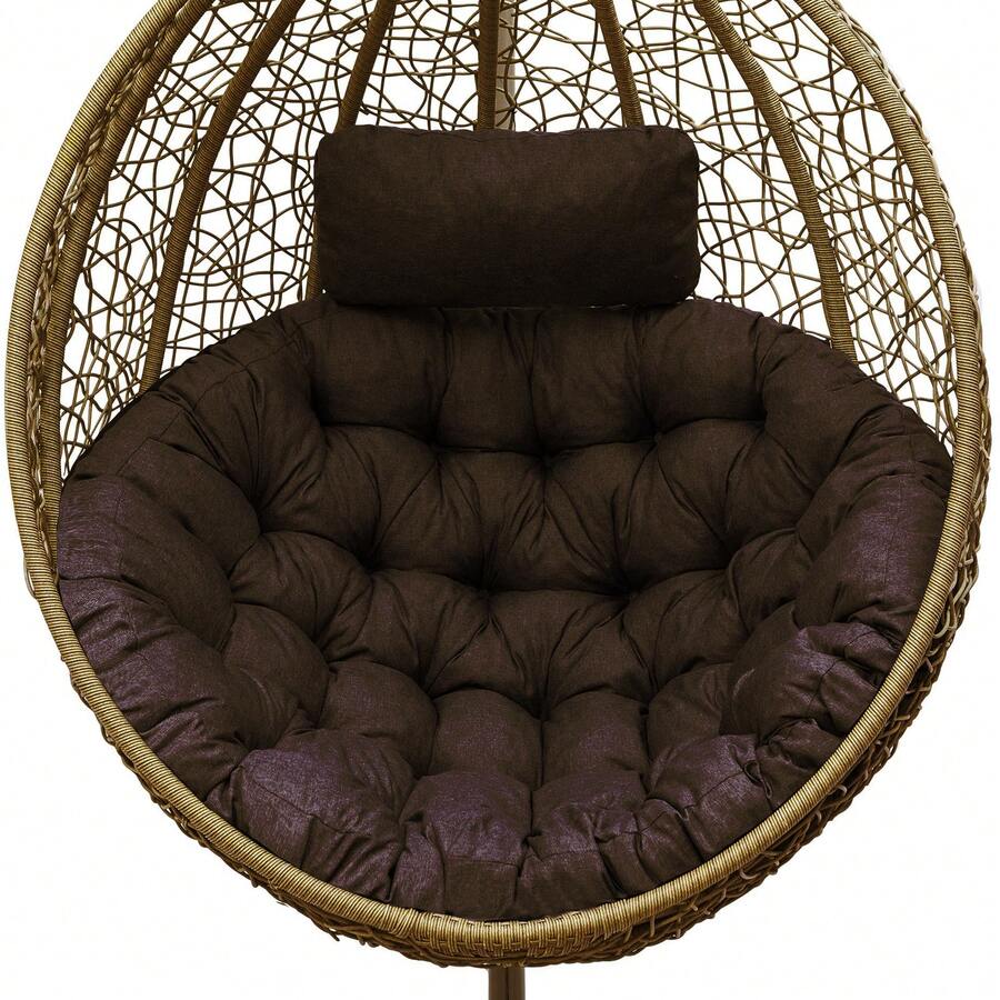 Water Resistant Hammock Swing Chair Cushion (ONLY CUSHION) Egg Chair Cushion Pad Replacement With Head Pillow For Indoor And Outdoor - 棕色 - 查看 1