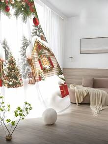 1 buc. Perdea transparentă decorativă de Crăciun, potrivită pentru dormitor, sufragerie, decor de toamnă, balon de Crăciun, fulg de zăpadă, brad de Crăciun, glob de Crăciun, perdea de fereastră cu imprimeu de Crăciun, perdea imprimată cu buzunar pentru tijă pentru dormitor, birou, bucătărie, sufragerie, decor pentru casă, 100g/㎡ decorațiuni de Crăciun decor cameră decorațiuni de Crăciun pentru casă - Multicolor - Vizualizare 8